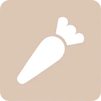 White carrot icon on beige background.